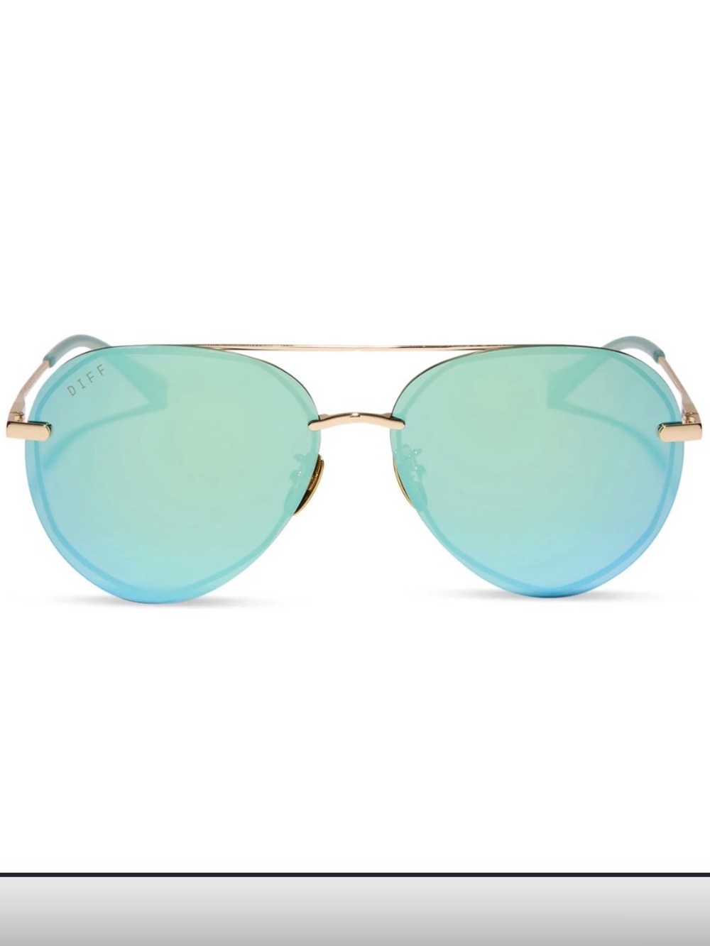 Diff Eyewear Gold-Trim Aviator Sunglasses with Blue-Green Mirrored Lenses